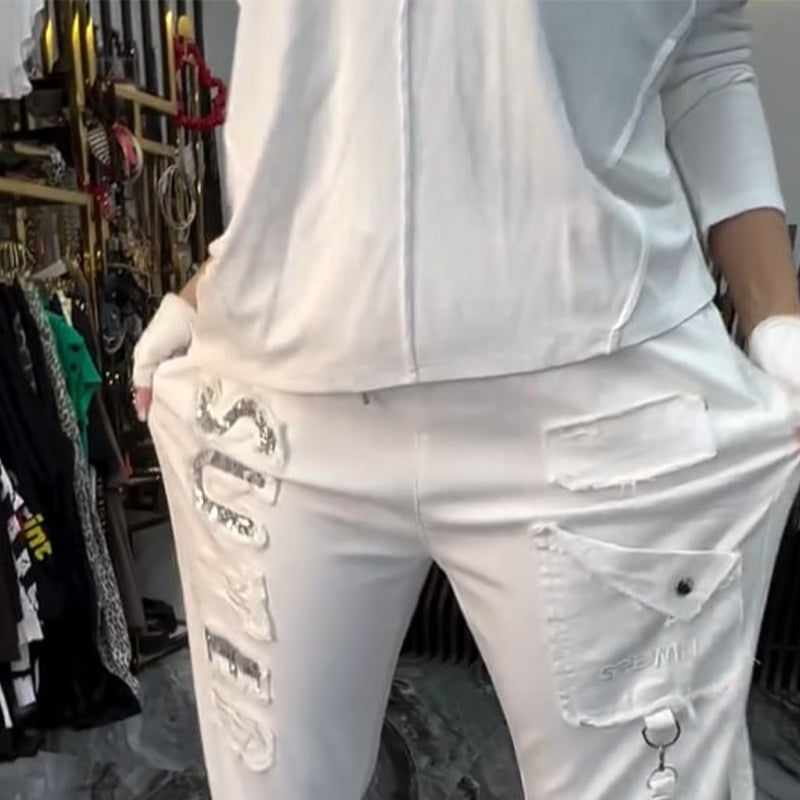 Lässiges Damen-Zweiteiler: Oberteil mit Buchstabenprint & Hose