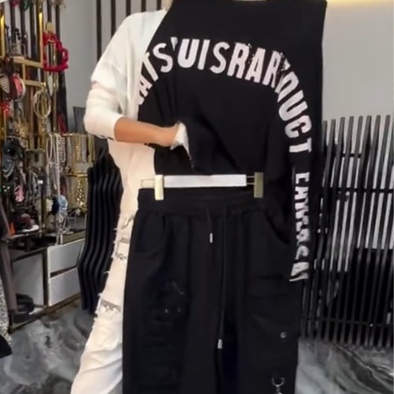 Lässiges Damen-Zweiteiler: Oberteil mit Buchstabenprint & Hose