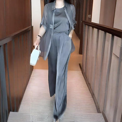 Damen 3-teiliger Set: Hemdjacke, Tanktop und Hose