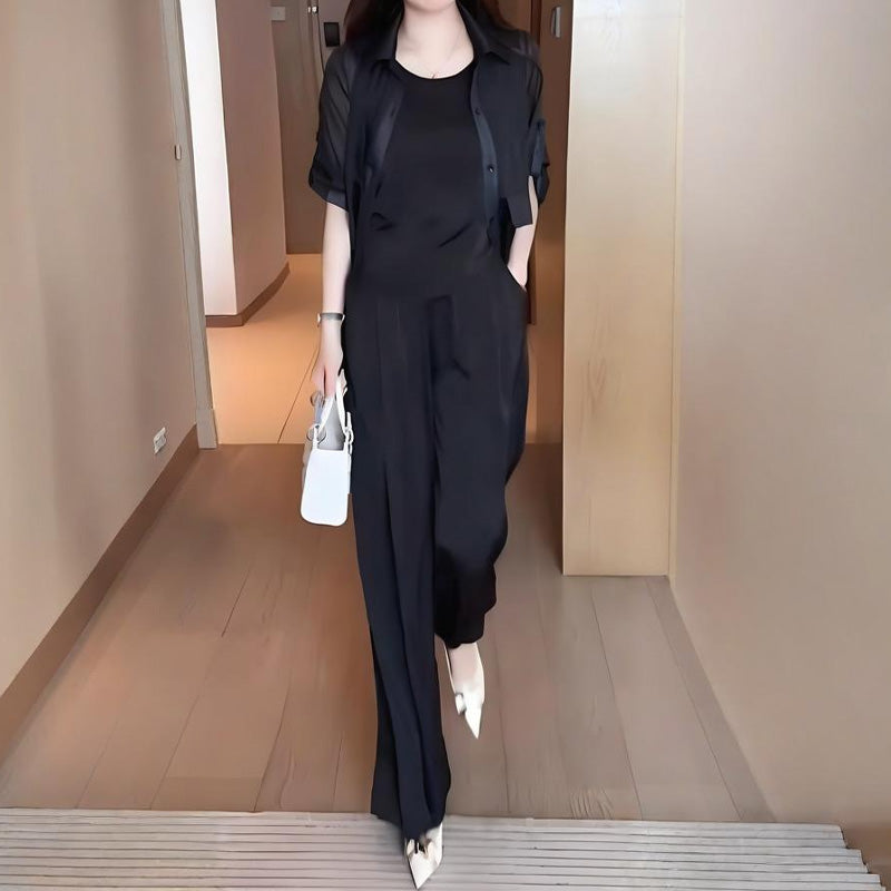 Damen 3-teiliger Set: Hemdjacke, Tanktop und Hose