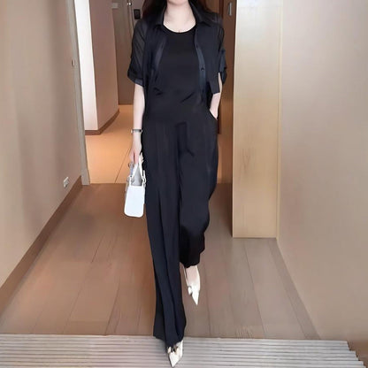 Damen 3-teiliger Set: Hemdjacke, Tanktop und Hose