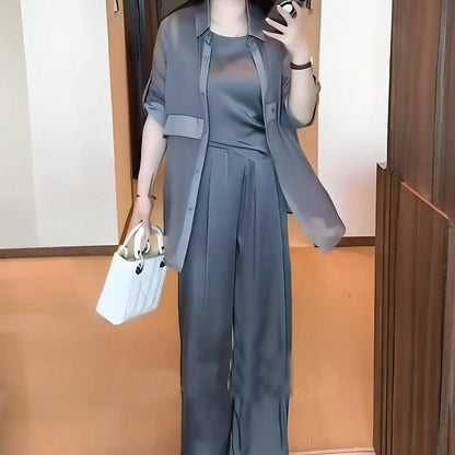 Damen 3-teiliger Set: Hemdjacke, Tanktop und Hose