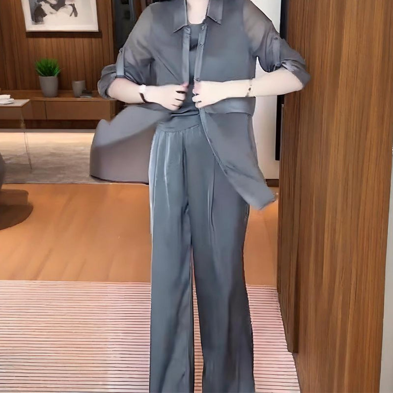 Damen 3-teiliger Set: Hemdjacke, Tanktop und Hose