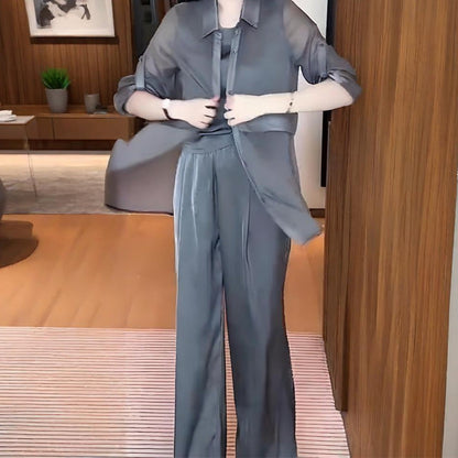 Damen 3-teiliger Set: Hemdjacke, Tanktop und Hose