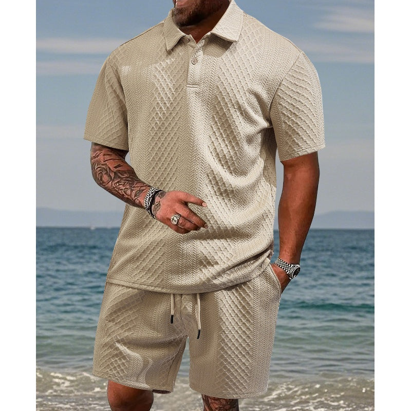 👕 51% RABATT! 💎 Herren-Zweiteiler mit Rautenstruktur – Kurzarmhemd &amp; Shorts – Atmungsaktiv, Knitterfrei &amp; Lässiger Sommer-Look ☀️