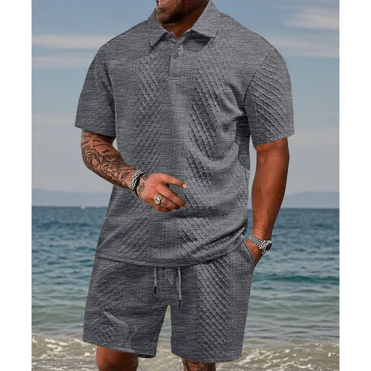 👕 51% RABATT! 💎 Herren-Zweiteiler mit Rautenstruktur – Kurzarmhemd &amp; Shorts – Atmungsaktiv, Knitterfrei &amp; Lässiger Sommer-Look ☀️