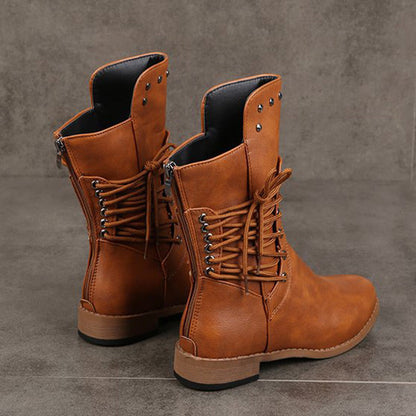 Damen Schnürstiefel mit niedrigem Absatz und runder Spitze