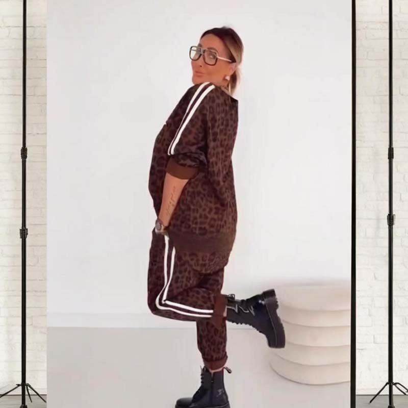 Damen-Zweiteiler mit Leopardenmuster (Sweater und Hose)
