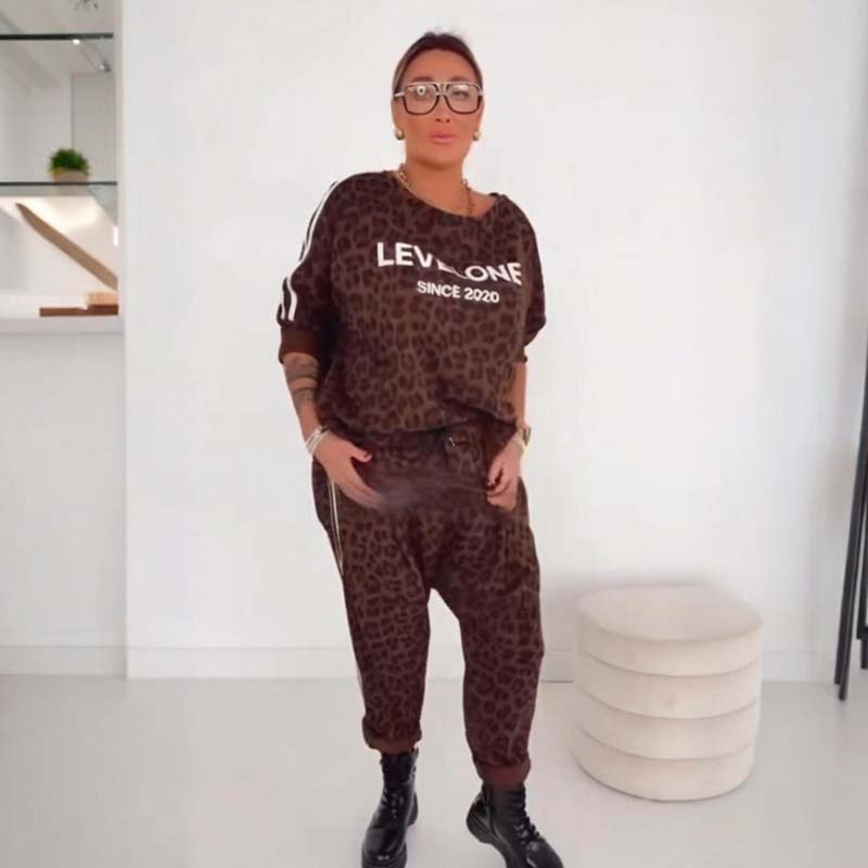 Damen-Zweiteiler mit Leopardenmuster (Sweater und Hose)