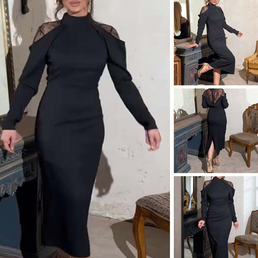 💃2025 Neues Design👗Damen elegantes Midikleid mit Stehkragen und Spitzen-Detail am Rücken✨Letzter Tag des Halbpreisverkaufs❤️‍🔥