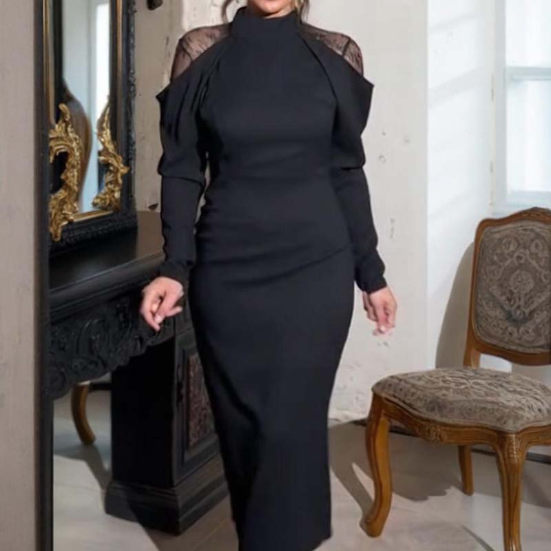 💃2025 Neues Design👗Damen elegantes Midikleid mit Stehkragen und Spitzen-Detail am Rücken✨Letzter Tag des Halbpreisverkaufs❤️‍🔥