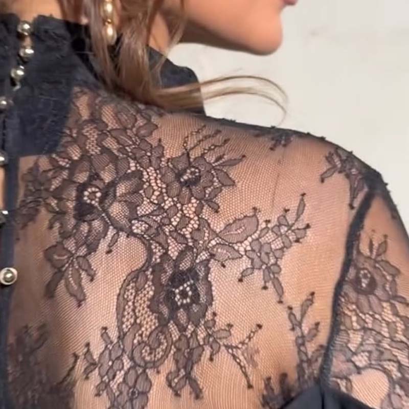 💃2025 Neues Design👗Damen elegantes Midikleid mit Stehkragen und Spitzen-Detail am Rücken✨Letzter Tag des Halbpreisverkaufs❤️‍🔥