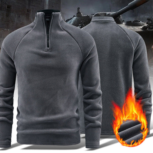 Warmes einfarbiges Langarm-Sweatshirt für Herren mit Troyerkragen