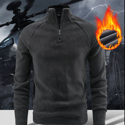 Warmes einfarbiges Langarm-Sweatshirt für Herren mit Troyerkragen