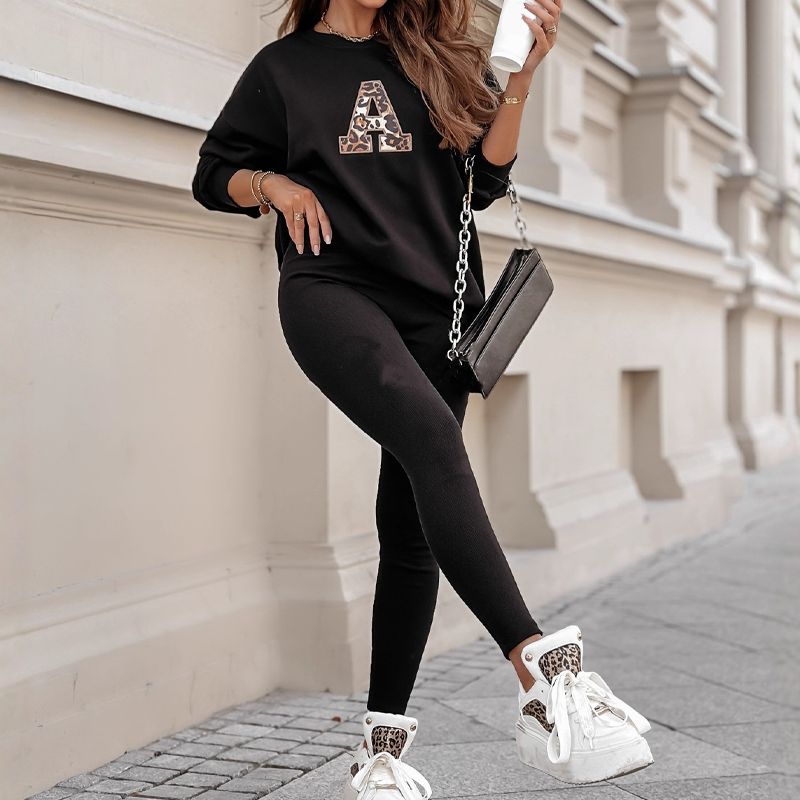 🔥Solange der Vorrat reicht 50% Rabatt!🎉 Damen Freizeit-Zweiteiler: Sweatshirt mit Buchstaben-Print &amp; Hose