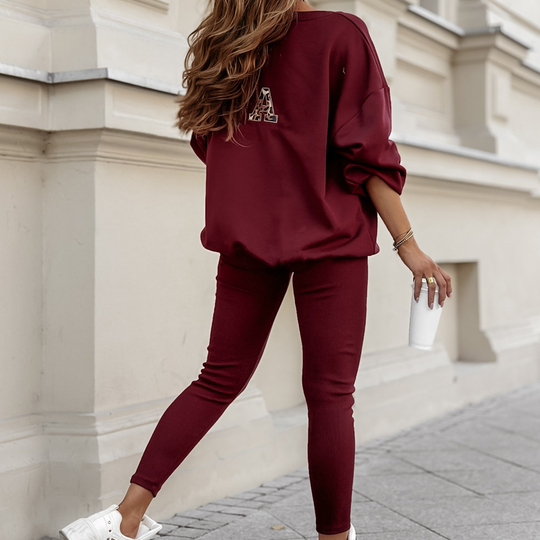 🔥Solange der Vorrat reicht 50% Rabatt!🎉 Damen Freizeit-Zweiteiler: Sweatshirt mit Buchstaben-Print &amp; Hose