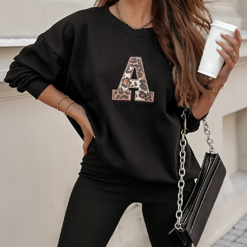 🔥Solange der Vorrat reicht 50% Rabatt!🎉 Damen Freizeit-Zweiteiler: Sweatshirt mit Buchstaben-Print & Hose