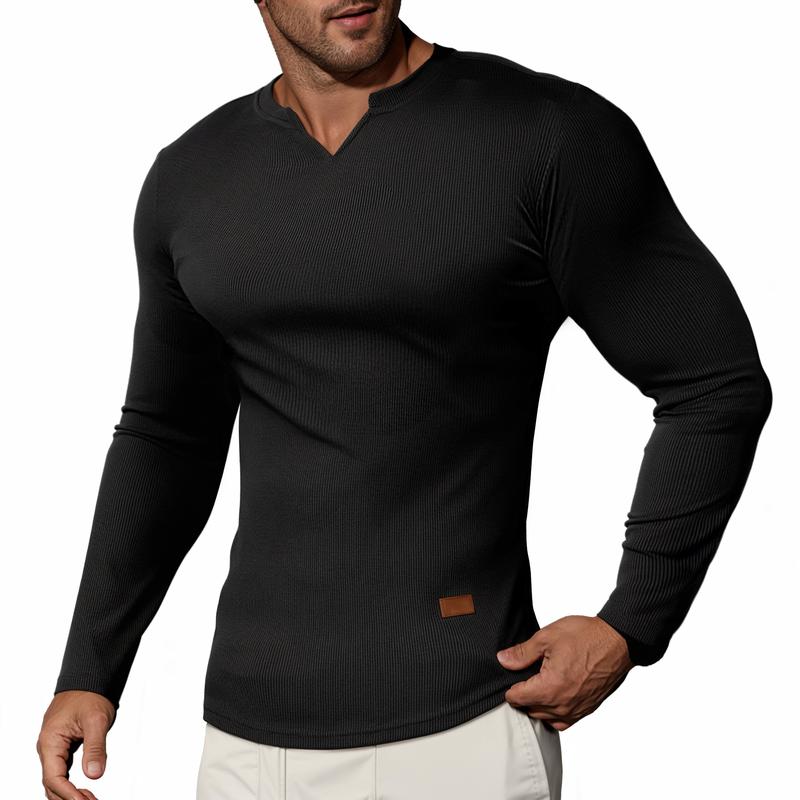 Ripp-Langarmshirt mit V-Ausschnitt für Fitness, Training & Sport