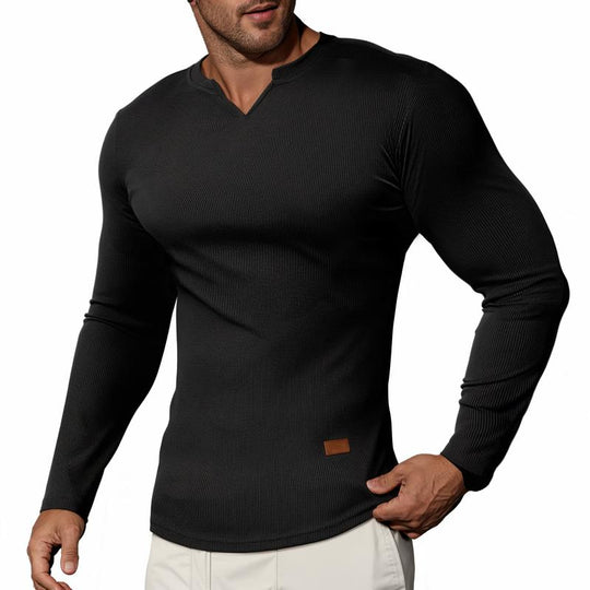 Ripp-Langarmshirt mit V-Ausschnitt für Fitness, Training &amp; Sport