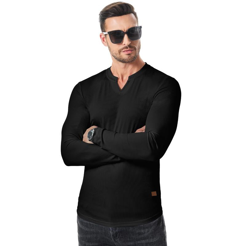 Ripp-Langarmshirt mit V-Ausschnitt für Fitness, Training & Sport