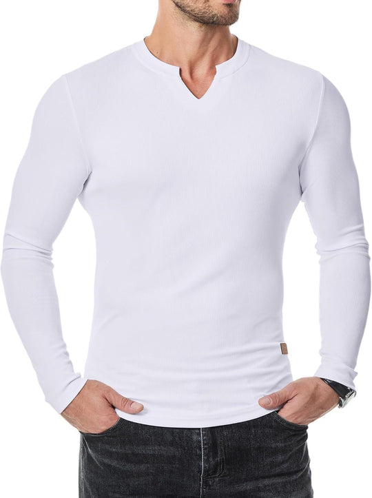 Ripp-Langarmshirt mit V-Ausschnitt für Fitness, Training &amp; Sport