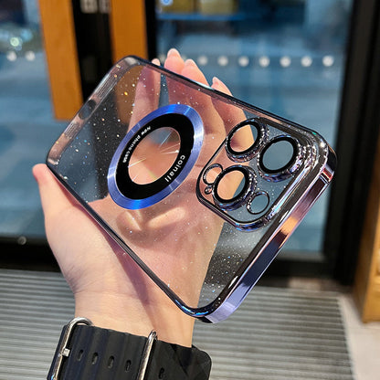 MAGNETISCHE APPLE-TELEFONHÜLLE MIT GALVANISIERTEM GLITZER-LEAKY-LABEL