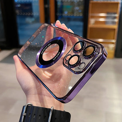 MAGNETISCHE APPLE-TELEFONHÜLLE MIT GALVANISIERTEM GLITZER-LEAKY-LABEL