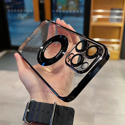 MAGNETISCHE APPLE-TELEFONHÜLLE MIT GALVANISIERTEM GLITZER-LEAKY-LABEL