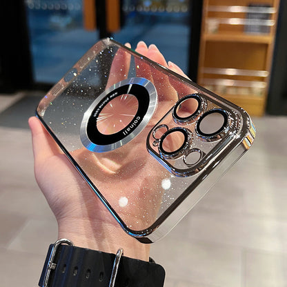 MAGNETISCHE APPLE-TELEFONHÜLLE MIT GALVANISIERTEM GLITZER-LEAKY-LABEL