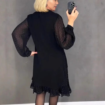 🔥Women's Round Neck Solid Color Rhinestone Dress