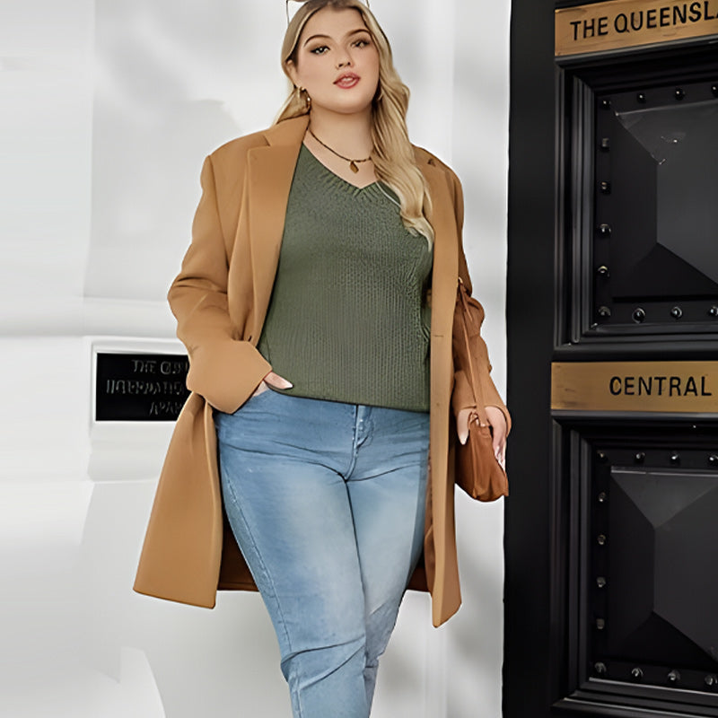 Damen-Pullover mit V-Ausschnitt und langen Ärmeln in Uni-Farbe