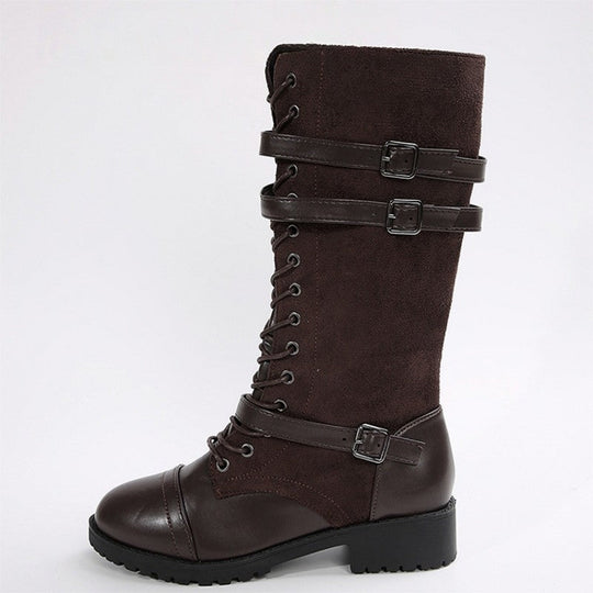 Vintage-Kampfstiefel für Damen mit Schnürsenkeln und Schnalle