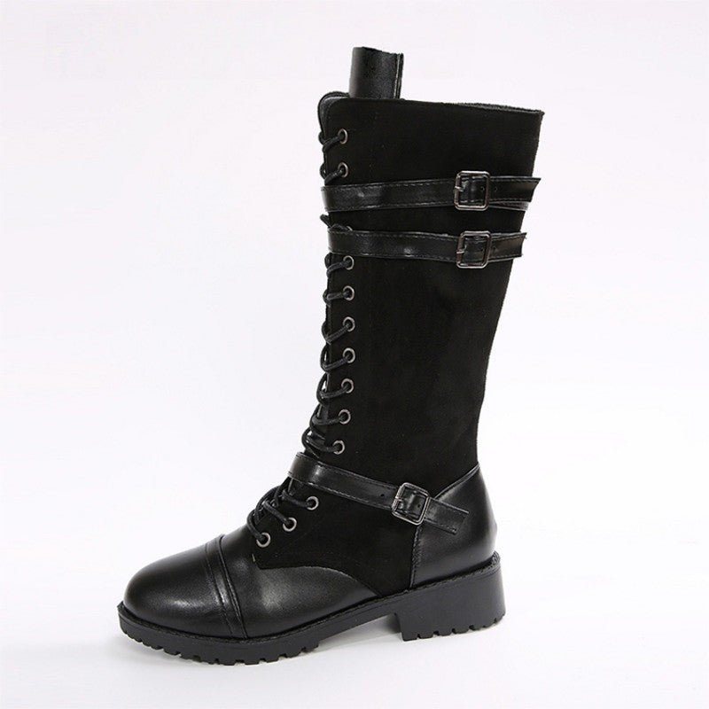 Vintage-Kampfstiefel für Damen mit Schnürsenkeln und Schnalle
