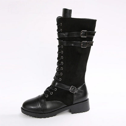 Vintage-Kampfstiefel für Damen mit Schnürsenkeln und Schnalle