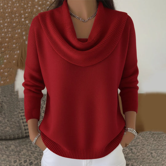 Eleganter, gemütlicher Damenpullover mit Wasserfallkragen