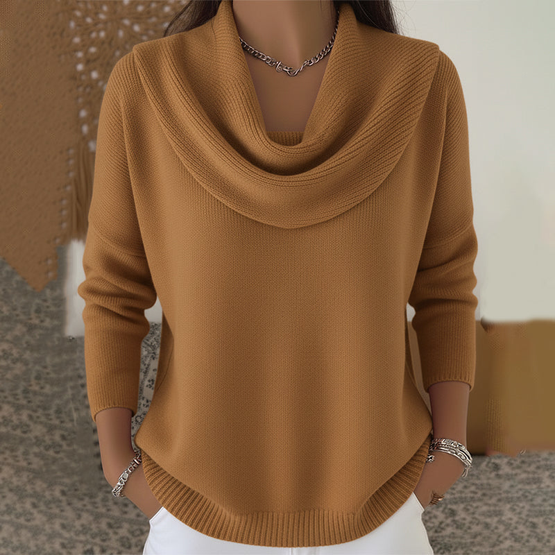 Eleganter, gemütlicher Damenpullover mit Wasserfallkragen