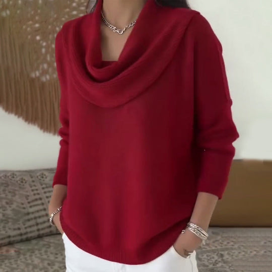 Eleganter, gemütlicher Damenpullover mit Wasserfallkragen