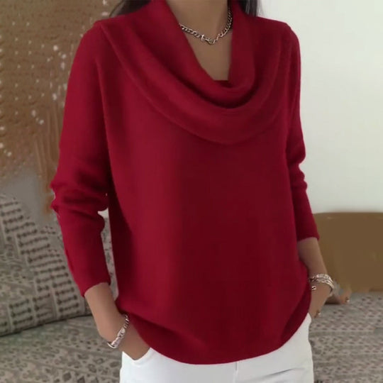 Eleganter, gemütlicher Damenpullover mit Wasserfallkragen