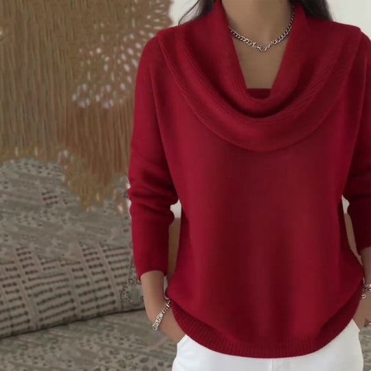 Eleganter, gemütlicher Damenpullover mit Wasserfallkragen