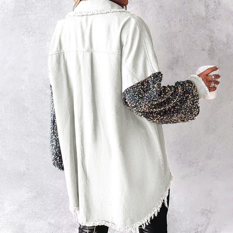 🎨Trendy Pailletten-Patchwork-Mantel mit offenem Saum für Damen