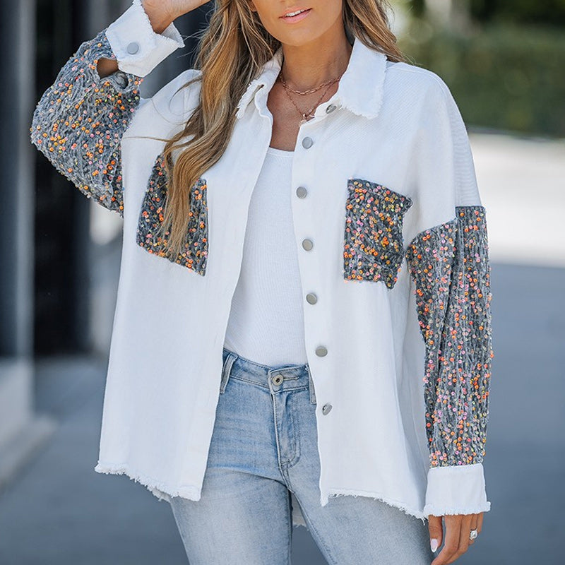 🎨Trendy Pailletten-Patchwork-Mantel mit offenem Saum für Damen