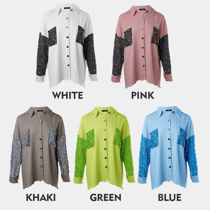 🎨Trendy Pailletten-Patchwork-Mantel mit offenem Saum für Damen