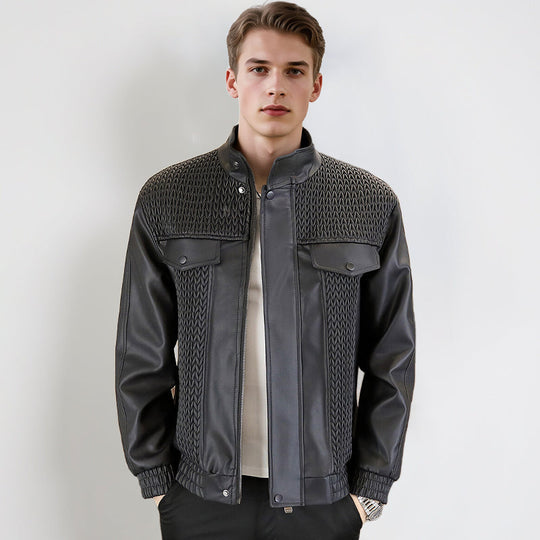 Modische Herren-Lederjacke mit Ährenmuster