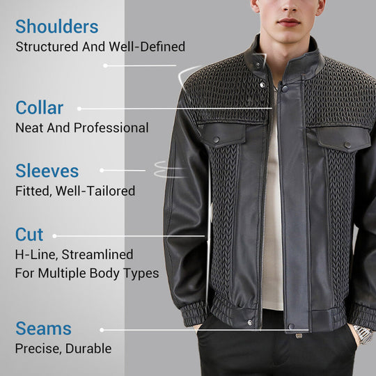 Modische Herren-Lederjacke mit Ährenmuster