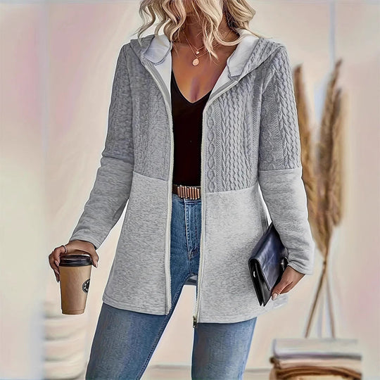 Trendy Damenjacke mit Kapuze und langen Ärmeln und Reißverschluss