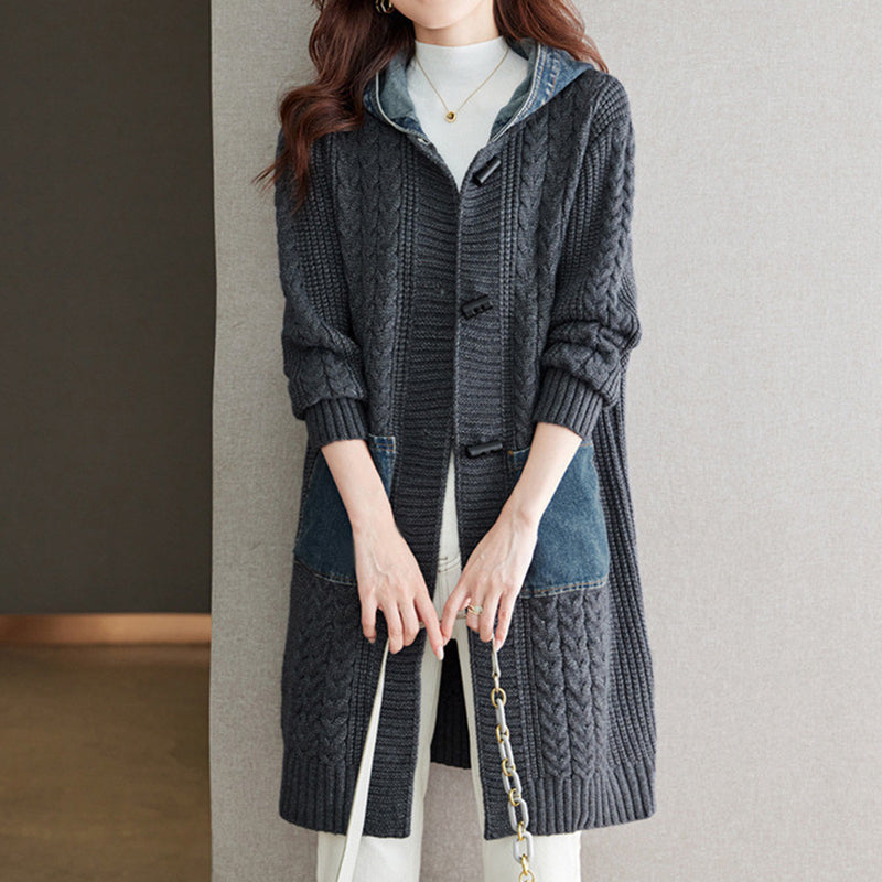 🔥Solange der Vorrat reicht 40 % Rabatt!🎉Strickmantel mit Knopfdetails und Patchwork