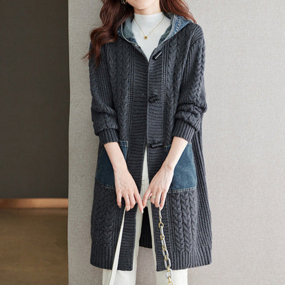 🔥Solange der Vorrat reicht 40 % Rabatt!🎉Strickmantel mit Knopfdetails und Patchwork