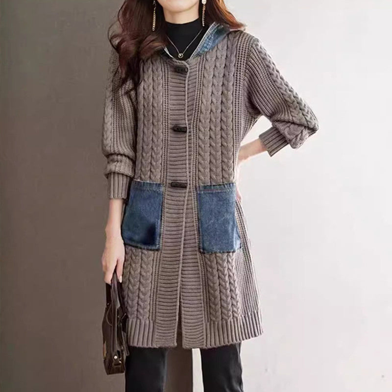 🔥Solange der Vorrat reicht 40 % Rabatt!🎉Strickmantel mit Knopfdetails und Patchwork