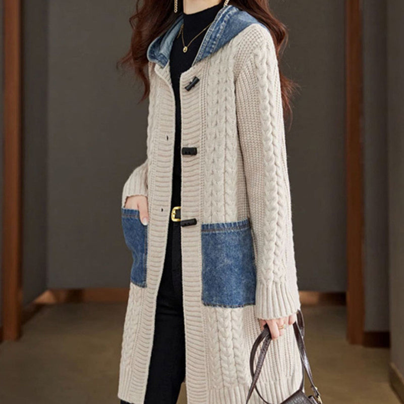 🔥Solange der Vorrat reicht 40 % Rabatt!🎉Strickmantel mit Knopfdetails und Patchwork