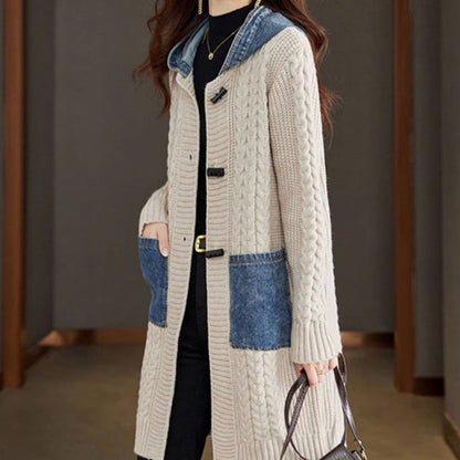 🔥Solange der Vorrat reicht 40 % Rabatt!🎉Strickmantel mit Knopfdetails und Patchwork